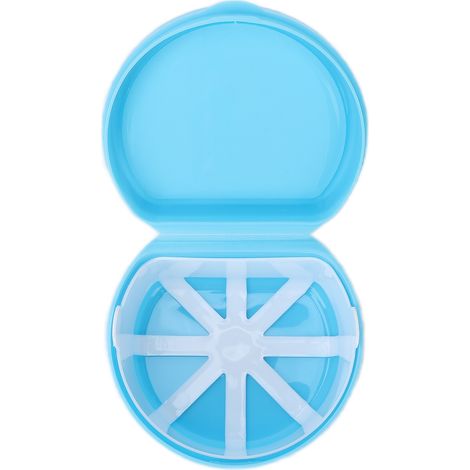 Boîte de rangement portable pour appareils dentaires et prothèses dentaires avec panier et filet de rangement, idéale pour les voyages (bleu clair). (1/5)