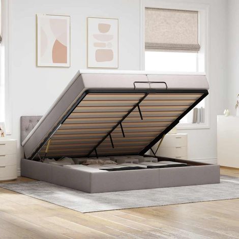 VidaXL Cadre de lit ottoman avec matelas taupe 200x200 cm tissu (1/5)