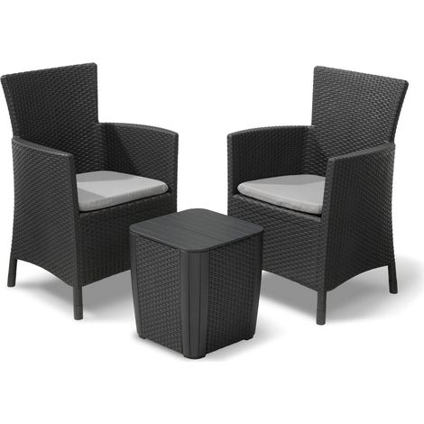Salon de Jardin Viking, Ensemble Extérieur 2 Places avec Table, Noir Anthracite (1/4)