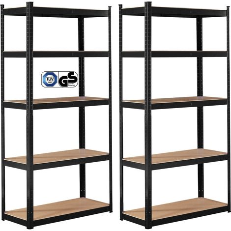 AREBOS 2x Schwerlastregal 180x90x30 cm 875 kg Kellerregal Steckregal Schwarz (1/5)