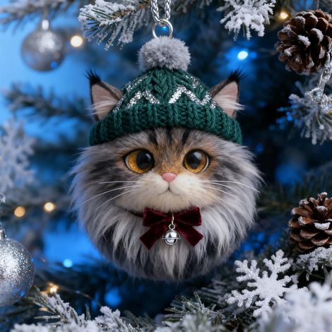 Ornement Chat Hiver - Acrylique 2D Avec Chapeau - Décoration Suspendue Intérieure Pour Maison Et Amoureux Des Chats - Lot De 1 (1/5)