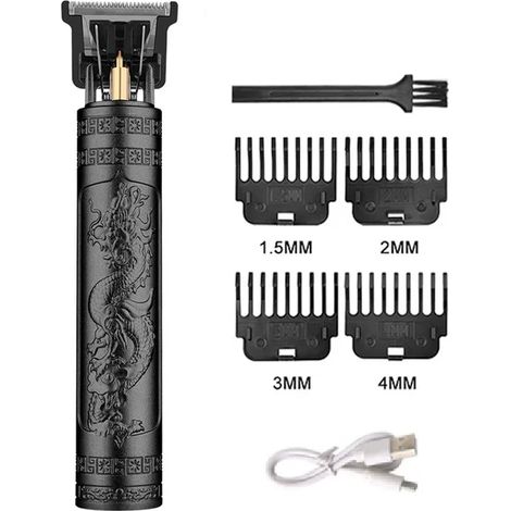 (Style A, Noir 2) Tondeuse à cheveux rechargeable pour barbiers, en métal, avec une autonomie allant jusqu'à 50 minutes. (1/5)