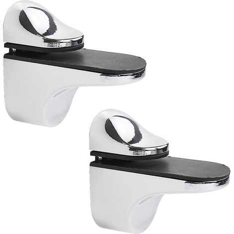 Lot de 2 supports d'étagère en verre, fixation murale, réglables, en alliage de zinc poli, pour salle de bain, compatible avec les étagères en bois et en verre. (1/4)
