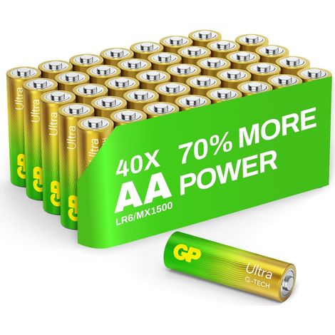 Piles AA Lot de 40 - Batteries LR06 Alcalines 1,5V - GP Ultra (1/5)