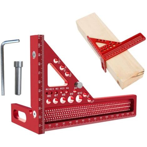 1 - Équerre de combinaison 3D - Rapporteur d'angle - Mesure précise 15-90 degrés - Pour menuiserie et travail du bois - Rouge - 15x15 cm