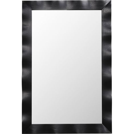Espejo de pared 106 x 71,5 cm estilo rústico con versátiles opciones de montaje y ambiente acogedor en madera de caucho negra 200012860