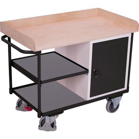 VARIOfit Werkstattwagen mit Schiebegriff, Schrank und 3 Ladeflächen bis 1125x630mm RAL 7016 Anthrazitgrau