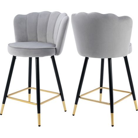Wahson Set di 2 Sgabelli da Bar in Velluto Sgabelli Cucina Moderni Sedia da Bar con Schienale, Grigio