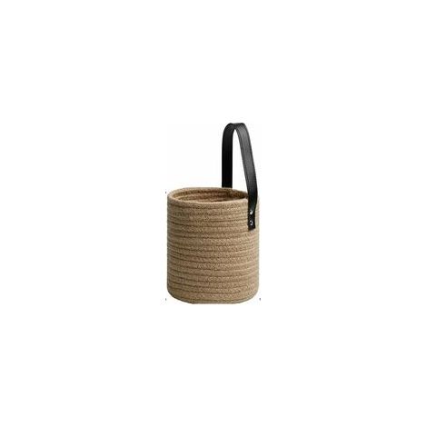 Ensoleille – Panier de rangement suspendu en jute – Corde tressée naturelle – Poignées en cuir véritable – 16 x 16 x 18 cm – 1 pièce (1/5)