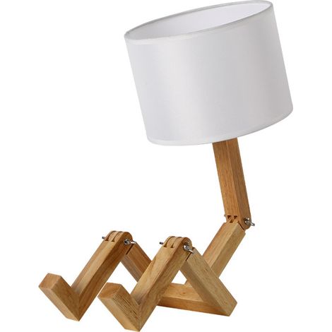 Lampe de chevet table de chevet cylindrique en bois réglable pour chambre à coucher salon bureau ampoule tricolore 12W prise ue 8031 Beige (1/5)