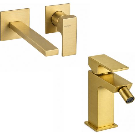 Set miscelatori lavabo a parete e bidet in colore oro spazzolato Gattoni SQUARE KITSQUARESG3