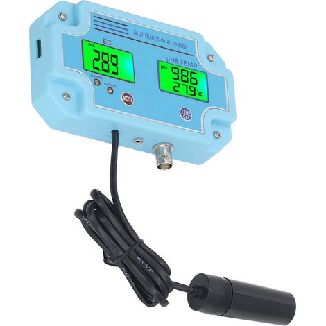Testeur numérique LED de qualité de l'eau pour aquarium : mesure de la température, du pH et de la conductivité électrique. Analyseur avec prise américaine (100-110 V). (1/5)
