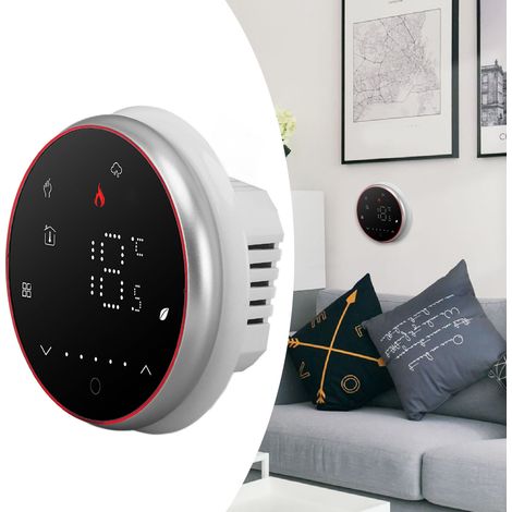Thermostat intelligent sans fil, thermostat domestique intelligent, interrupteur de contrôle de température programmable, vanne de contrôle de chauffage d'eau, AC95240V, base ronde, noir. (1/5)