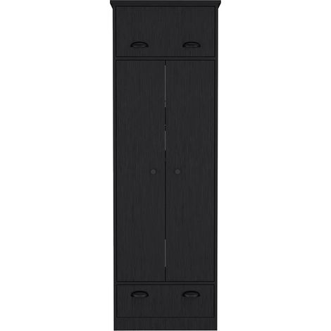 Armadio in melaminico falkland con 2 ante, 2 ripiani, 1 asta appendiabiti, 1 mobile superiore e 1 cassetto, nero, 179 cm X 59.2 cm X 50 cm (1/5)
