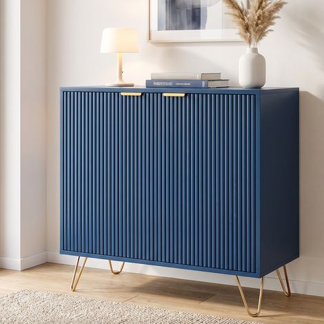 Buffet / Meuble de Rangement 2 Portes, 80x40x78 cm, avec Étagère, en Bois et Métal, Style Moderne, Bleu (1/5)