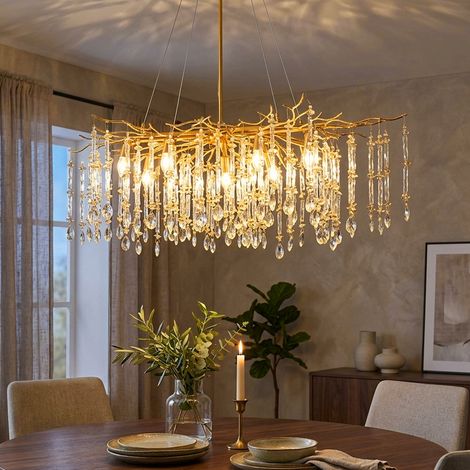 Pendelleuchte Kronleuchter Hängeleuchte Esszimmerleuchte Glaskristalle Gold Metall L 150 cm (1/5)