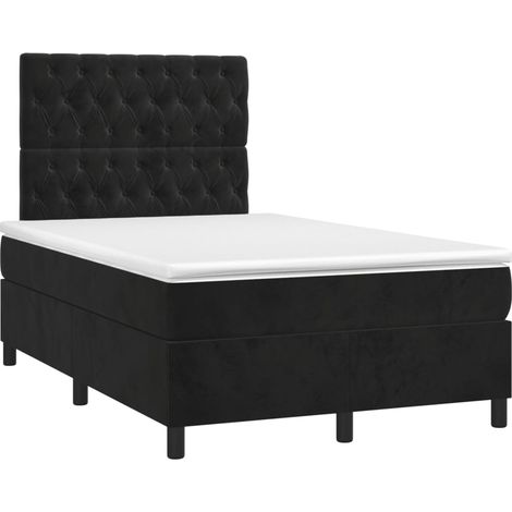 Estructura de cama LED con cabecero con somier colchón 120 x 200 cm tela de terciopelo negro TDL0209281