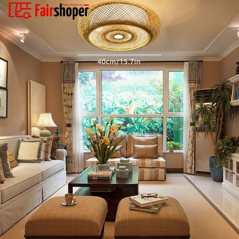 Asian Art Pendant Lamp Bamboo Wicker Rattan Lantern Shade Ceiling Light Fixture (1/5)