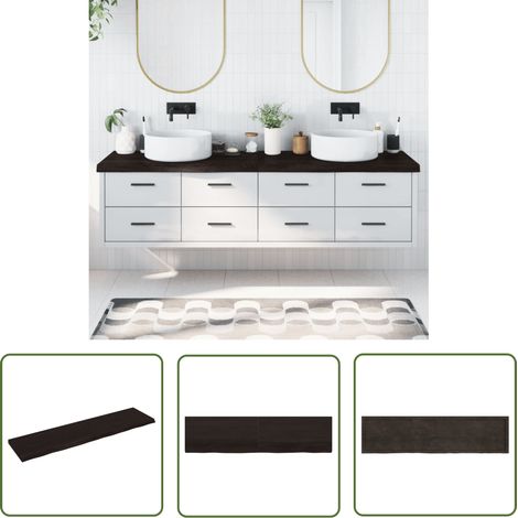 The Living Store Comptoir de salle de bain marron foncé bois massif traité - Comptoir De Salle De Bain - Comptoir En Bois - Plan De Travail Salle De Bain - Meubles Salle De Bain - Meuble Lavabo (1/5)