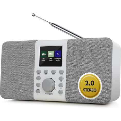 Radio Stéréo Dab, Bluetooth, Écran Couleur 2.4po, Gris Pierre Haut-parleurs stéréo 2.0, 40 présélections, USB-C secteur ou piles AA, double alarme, snooze, minuterie sommeil, égaliseur (1/5)