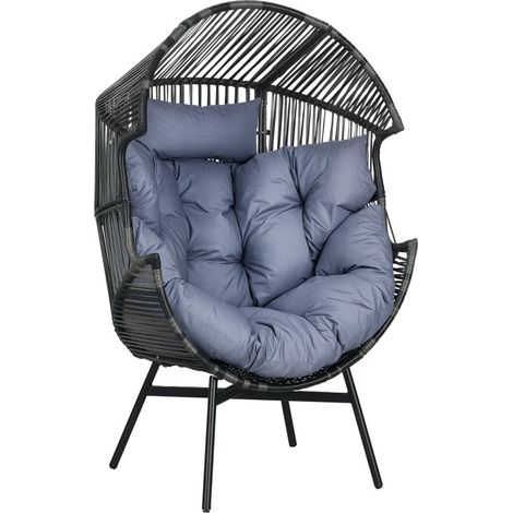Sillón exterior de ratán PE gris y negro, adecuado para jardín, dimensiones 89 × 75 × 143 cm para relajación al aire libre (1/5)