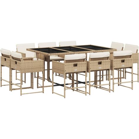 vidaXL Set da Pranzo da Giardino 11 pz con Cuscini Beige in (1/5)