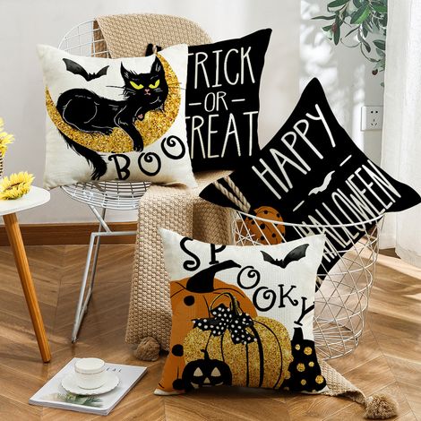 4 Sets Halloween-Sofakissen, Halloween-Katze, Kürbis, Süßigkeiten, dekorative Sofakissenbezüge (45x45 cm) (1/4)