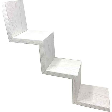 Mensola da Parete a Zig Zag in Legno MDF libreria Design Moderno Rovere Sbiancato 3 Ripiani scaffale Fissaggio a Muro a Scomparsa Kit Incluso 60 x 12 cm (1/2)