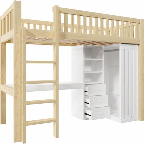 GagaLit mezzanine 90 x 200 cm bureau armoire naturel (1/5)