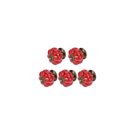 Set di 5 pomelli in ceramica a forma di zucca, colorati, per Halloween, 40x40 mm (diametro x altezza), per ante di mobili, cassetti, cassettiere, armadietti da cucina, in stile vintage color rame, con