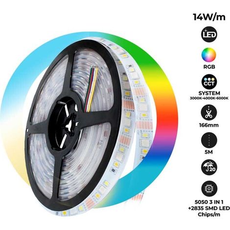 Ruban LED RGB+CCT - 70W - 24V - IP20 - 5 mètres (1/5)