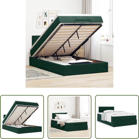vidaXL Rangement sous lit - Lit ottoman avec matelas vert foncé 120x190 cm velours (1/5)