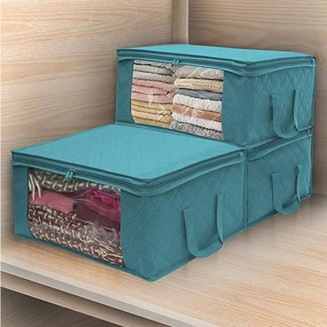 (Blau) BEMSM-3-teilige Aufbewahrungsbox/Tasche für Bettdecken, Decken, Kissen, Spielzeug, Kleidung - Blau (1/4)