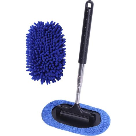 Raclette à Pare-Brise Télescopique Poignée Ergonomique en Acier Inoxydable Brosse de Lavage Multifonction pour Nettoyage Voiture pour Vitres et Rétroviseurs (1/5)
