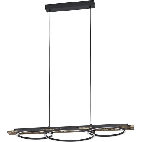 Lampadario A Sospensione Moderno Boyal Acciaio Nero Legno 2 Luci Led 12,5W