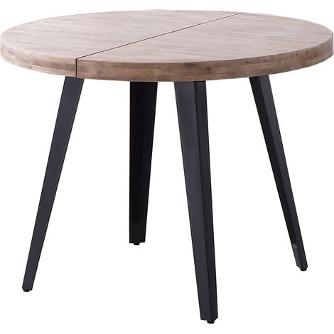 Table à manger, table de repas ronde extensible en bois coloris chêne miel, pieds en métal coloris noir - diamètre 120-200 x hauteur 76 cm (1/4)