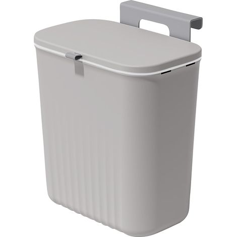 Poubelle de cuisine, poubelle de 9 l, à suspendre, avec couvercle, pour salle de bain, chambre à coucher, poubelle à compost pour cuisine (Gris) (1/5)