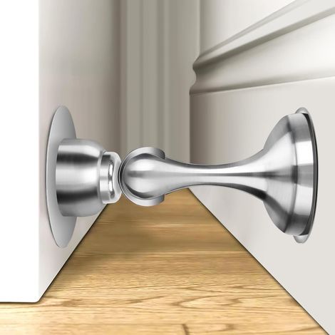 Butée de porte magnétique en acier inoxydable (argent) - Butée de porte robuste sans perçage, à poser au sol ou à fixer au mur, fixation magnétique puissante pour maintenir la porte ouverte