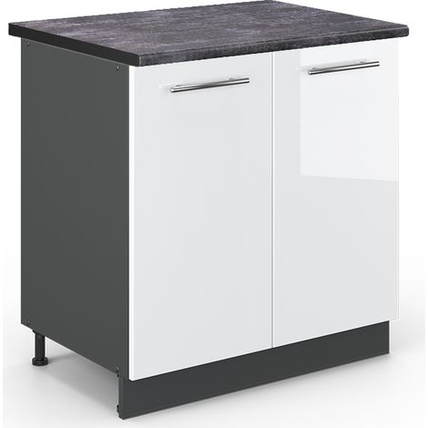 Mobile lavello cucina Fame-Line, Bianco lucido, 80 cm con ripiano, PL Antracite, Vicco (1/5)