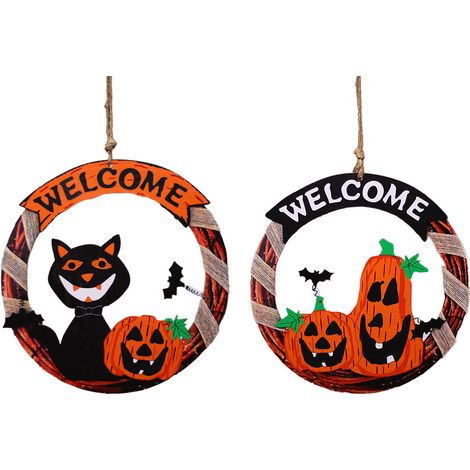 Décoration de porte ronde en bois, panneau de bienvenue pour Halloween, panneau en bois pour la maison, le bureau, l'école (1/5)