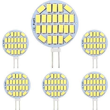 G4 LED Bulb 3W, AC/DC12-24V, 300LM Cool White 6000K, 24x5730 SMD, Equivalent to 30W Halogen Bulb, Non-Dimmable, G4 Round LED Bulb for Cabinet Lighting, Recessed Lighting, Pack of 6 (1/5)