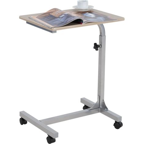 Table de Lit pour Ordinateur Portable Hauteur Réglable 4 roulettes Verrouillables Support Bois Bureau PC, Métal, Chêne 2, 48x37x79 cm (1/5)