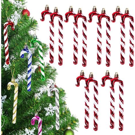 Decoration Noel 12 Décorations Suspendues en Canne à Sucre pour La Maison, La Décoration Intérieure Et Extérieure, Cadeaux de Noël (Rouge) (1/5)