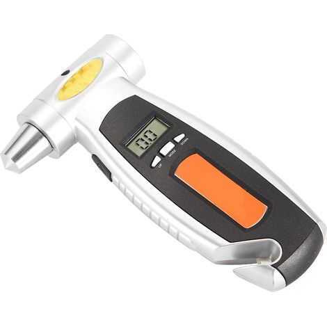 4-en-1 Multifonction Manomètre Pneumatique Numérique Lampe Torche LED Marteau Secours Auto (1/5)