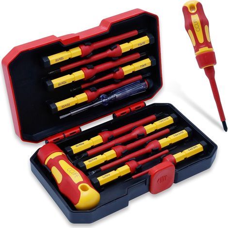 13-teiliges Schraubendreher-Set, VDE-isoliert, 1000 V, austauschbare magnetische Bits, Sicherheitsausrüstung für Elektriker, robuster Koffer (1/5)
