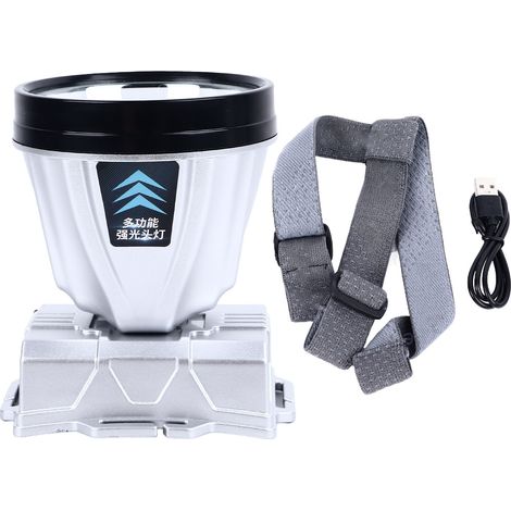 Extrem helle 1600mAh Stirnlampe, wasserdicht, wiederaufladbar mit Leistungsanzeige und gelbem Licht zum Angeln, tragbar, 2 Geschwindigkeiten. (1/5)
