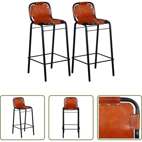 Tabouret en cuir -  Tabourets de bar lot de 2 cuir véritable (1/5)