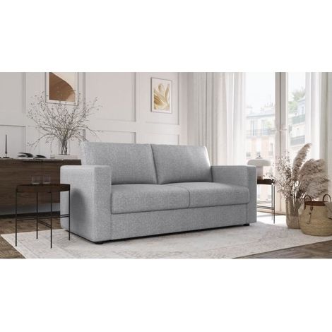 Canapé 3 places - Delta - Tissu Gris Clair - Convertible semi-express matelas 13cm - 190 x 92 x 90 cm (1/5)