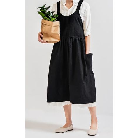 Tablier en coton noir - Tablier élégant et simple avec tour de cou, idéal pour la cuisine, les fleuristes et le travail (1/5)