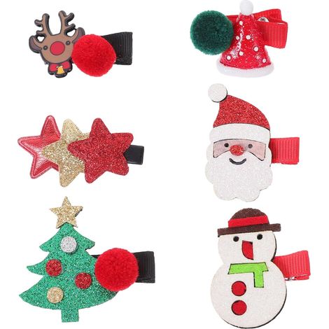 6 Pieces Christmas Hair Clips for Girls, Mini Metal Clips (1/5)
